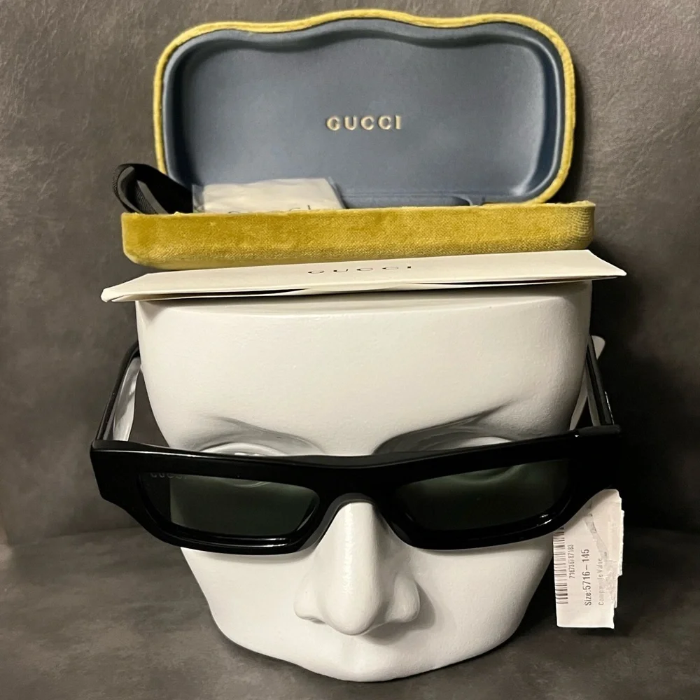 Gucci Men's GG1839SM Miami 52mm Rectangle Sunglasses Black Sunglasses NWT 490$